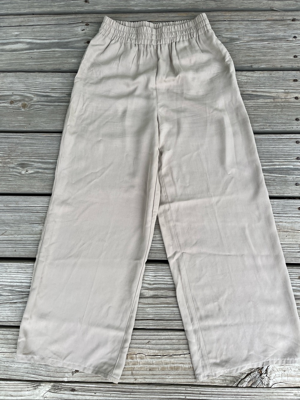 Zara Taupe Elastic Waist Wide-Leg Pants